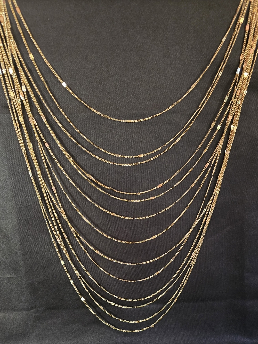 Boho Multi Strand Layered Gold Chain Bib Statement Necklace - 12 Layer